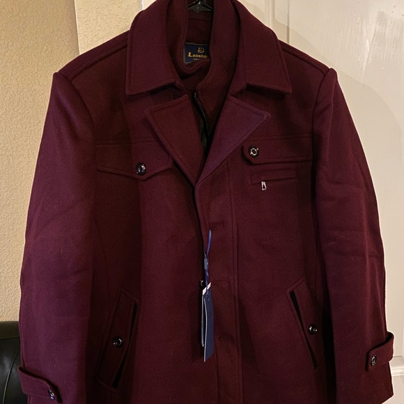 burgundy pea coat mens